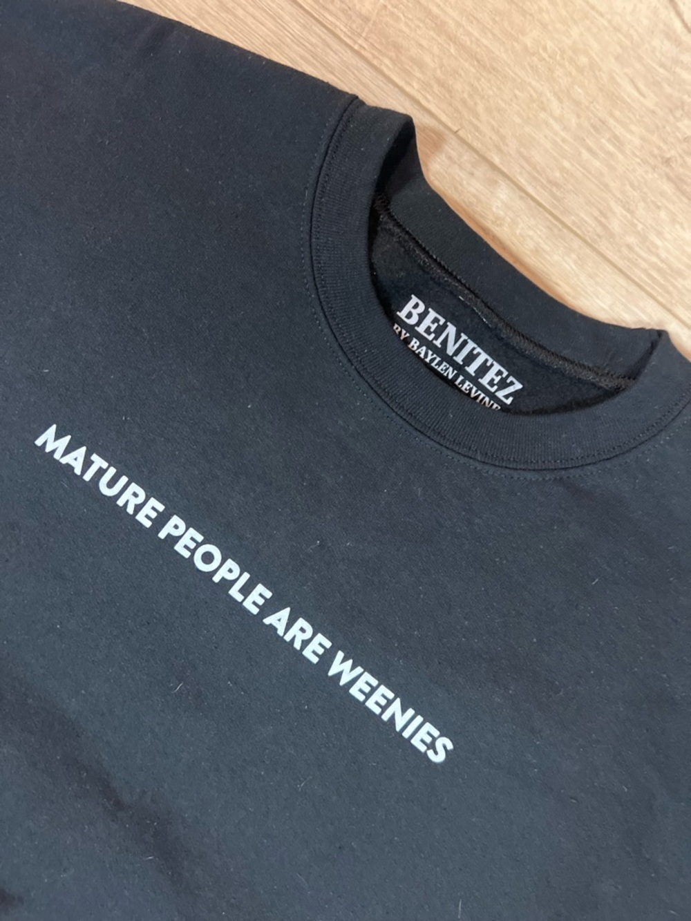 Men’s Medium BENITEZ Baylen Levine Black Crewneck - "Mature People Are Weenies"